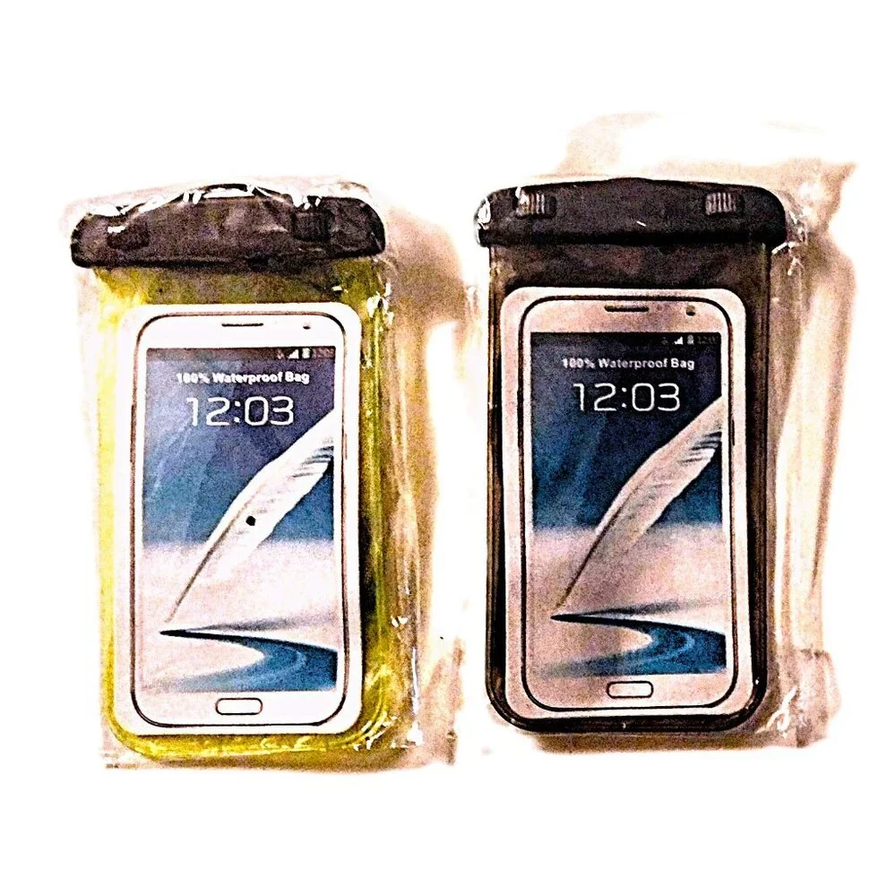 2 Pk Waterproof Universal Cell Phone Pouch (Lanyard +Arm Band) ~ Smoke & Yellow